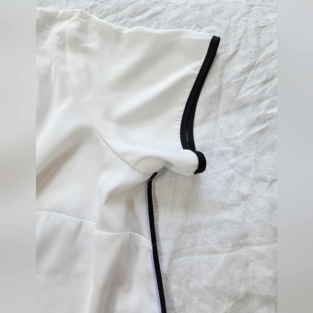 Women's White Top with Black Trim - Picture 3 of 7